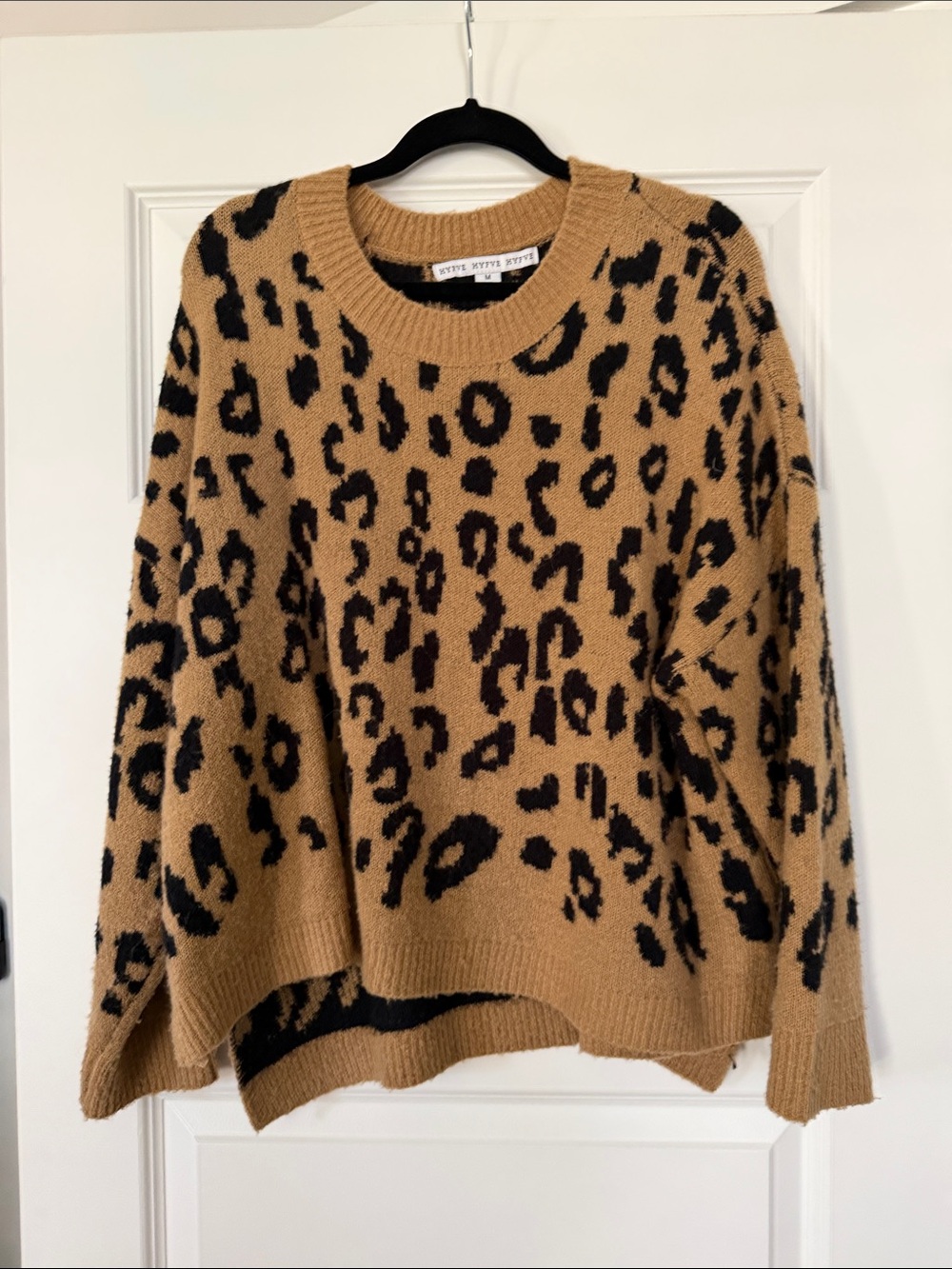 Camel and Black Leopard Crewneck Sweater
